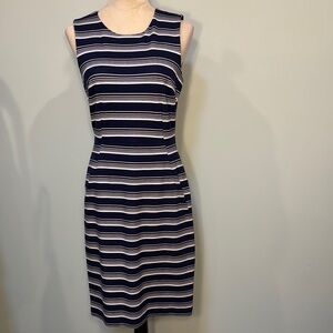 LANDS END Navy and White Striped Sleeveless sheath dress Size 6